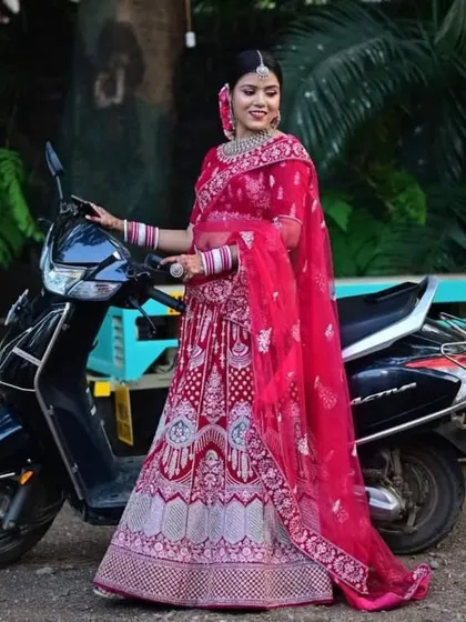 A fun and modern shot of the bride with a scooter. It shows that you can be a traditional bride and still have a bit of fun.