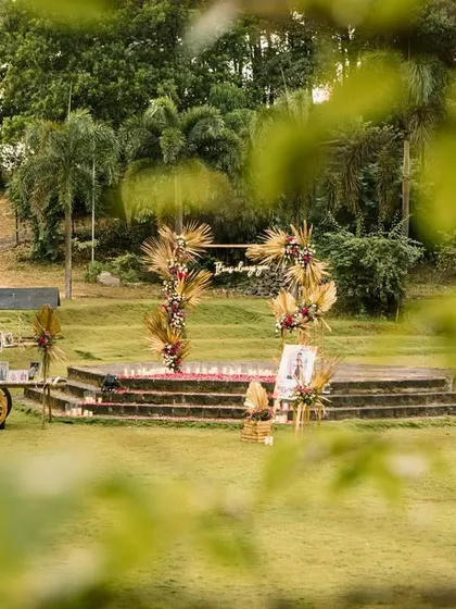 A view of the proposal setup from afar, showing how we design our decor to complement and enhance the natural beauty of the location.