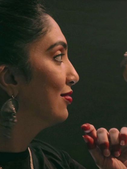 A final artistic shot from the Navratri series, highlighting the detailed hand gestures and expressions. This represents the blend of grace and power that defines the divine feminine, or Shakti.