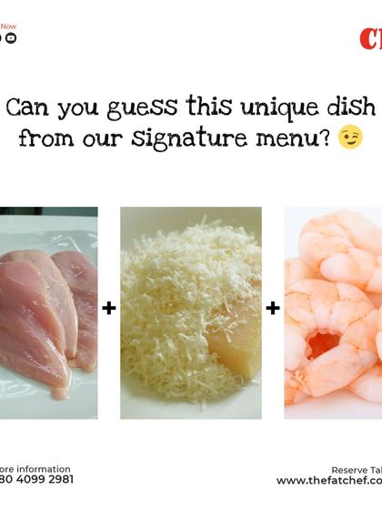 Can you crack the code? This is a fun look at the ingredients that go into one of our unique signature dishes: Chicken Steak stuffed with Cheese and Prawns.