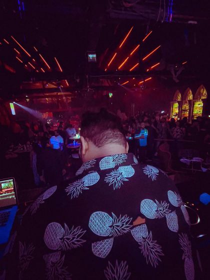 A view from my perspective, looking out at a packed club. This is the life of my dreams.