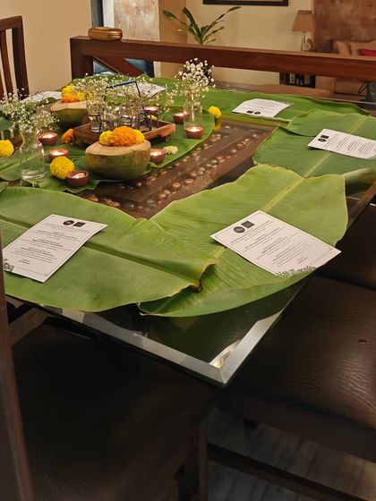 The full table view before guests arrive for a private dining event. I ensure everything is perfectly in place so you can relax and enjoy the evening with your loved ones.