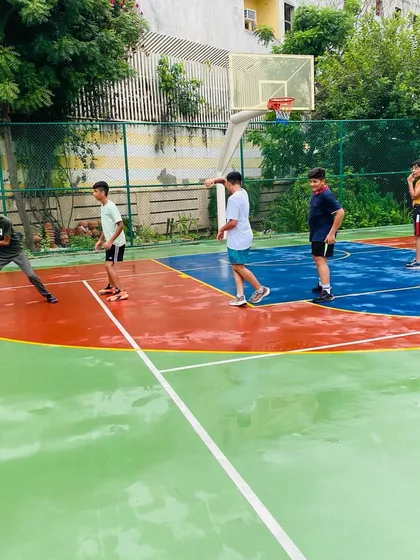 A morning coaching session with players working on team plays.