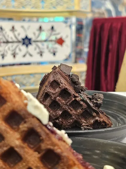 Our chocolate waffle, a decadent treat that's a popular choice at our live dessert counters for weddings and parties.