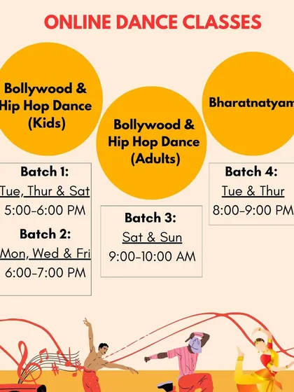 Find your perfect class with our clear and simple schedule. We offer multiple batches for kids and adults, covering Bollywood, Hip Hop, and even Bharatnatyam.