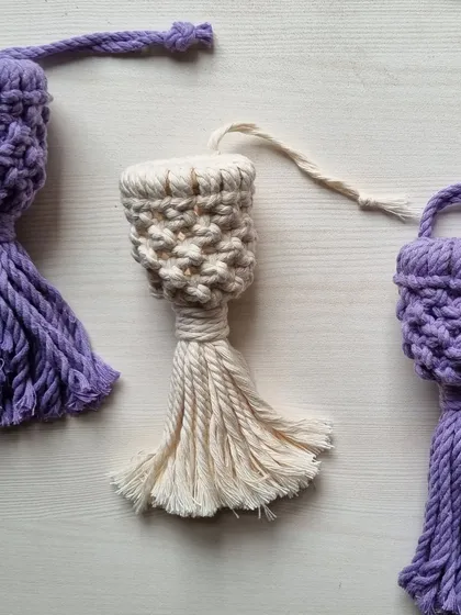 My mini artificial plant hangers are perfect as car charms or fridge magnets. Here they are in purple and off-white.