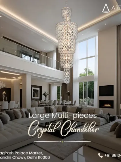 This large, multi-piece crystal chandelier is designed for spaces with grandeur. It cascades beautifully in double-height living rooms and foyers, creating a breathtaking centerpiece that defines luxury living.