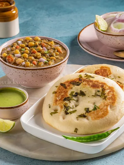 Matar Kulcha, a popular street food from Delhi, shot for Gulab Sweets.