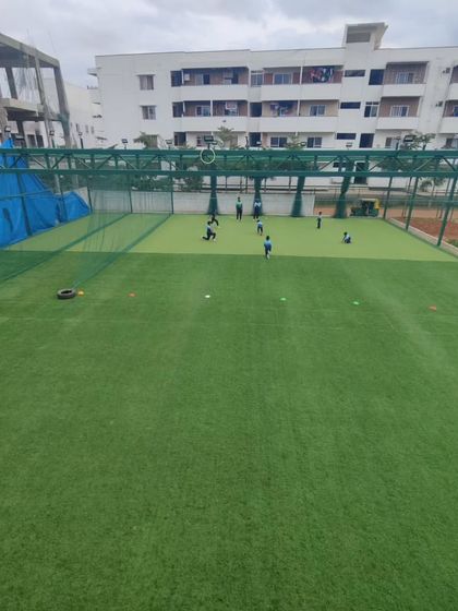Another view of our well-maintained turf and nets at the Future Stars Cricket Arena. We invest in quality infrastructure for our players.