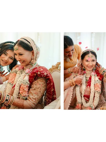 The playful moments during the ceremony are just as important as the solemn ones. Here, friends and family shower the bride with love and petals.