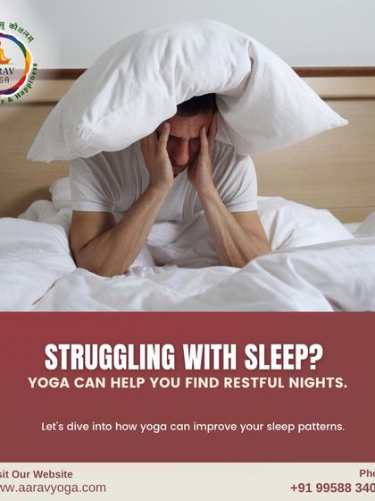 This image of a man struggling with sleep introduces our series on how yoga can improve sleep patterns and help you find restful nights.