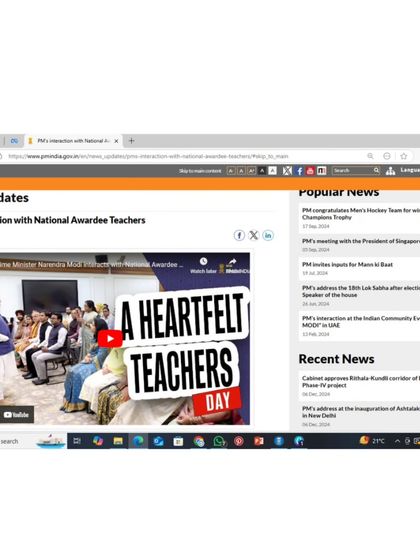 A screenshot from the Prime Minister's official website showing his interaction with National Awardee Teachers. This reinforces the national importance of promoting skills like Vedic Maths.
