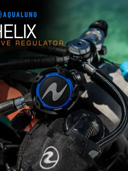 The Aqualung Helix dive regulator, seen here attached to a BCD, is a cornerstone of reliable recreational diving. Its balanced first and second stages ensure smooth, easy breathing at any depth, making it a trusted choice for divers of all levels.