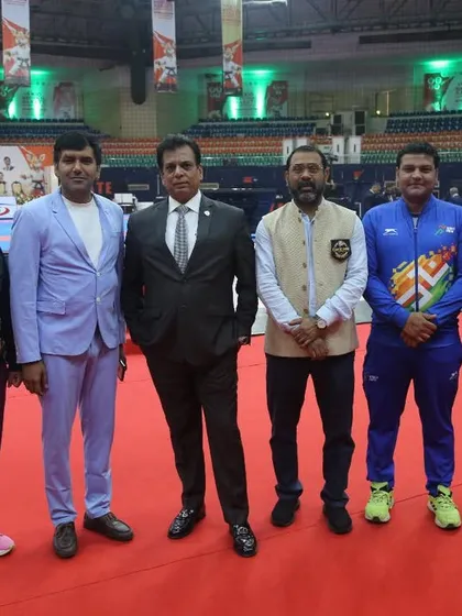 With our team of officials and athletes on the competition floor at the KIO National in Hyderabad. A strong team is the backbone of any successful event.