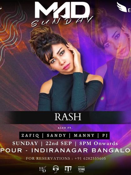 This "Mad Sunday" poster features DJ Rash, showcasing the talented female DJs I often collaborate with.