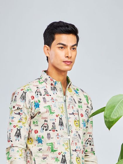 Paving the way for some chic prints. This jacket with playful, quirky animal doodles is a poised yet fun style for you to embrace.