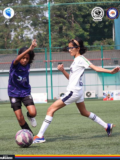 Two girls in a fierce but fair tackle for the ball. The competitive level in our U17 girls' league is rising every week.