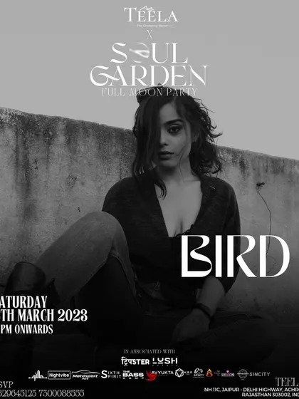 My artist-specific poster for the Soul Garden Full Moon Party. This moody, black and white shot contrasts with the vibrant energy of the event, showing the different sides of my persona.
