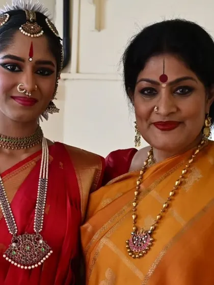 A portrait of pride and accomplishment. Standing with my shishya Anvita Jain after her successful arangetram is a moment of immense joy for me as a guru. It reflects the beautiful outcome of our shared hard work and dedication.