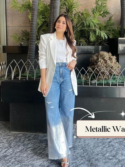 Here are the denim styles to keep for 2025. This pair with a metallic wash is a great example of a trend-forward yet wearable piece.