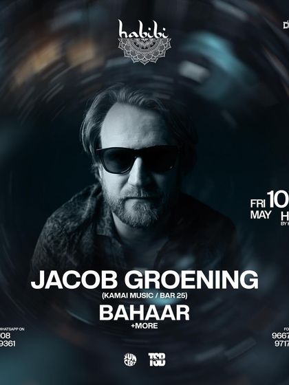 The flyer for a night at Habibi by Khubani, Delhi, with Jacob Groening.