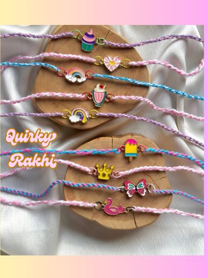 Our collection of quirky kids' Rakhis includes fun designs like rainbows, crowns, butterflies, and ice cream cones.
