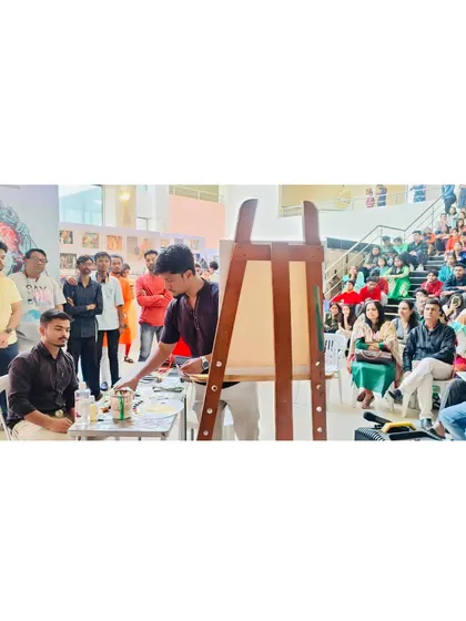 Here I am conducting a live portrait demonstration at the Raja Ravi Varma Art Gallery in Pune. These sessions are an important part of my practice, allowing me to share my process and engage with a live audience.
