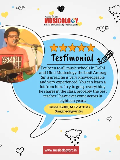 Kushal Sethi, an MTV artist and singer-songwriter, shares his experience. He finds my teaching approach knowledgeable and considers me the best teacher he has come across in his eighteen years.