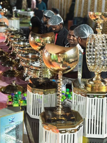 Our elegant buffet line at the OPPO launch event. The golden chafing dishes and crystal decor added a touch of class to the corporate gathering.