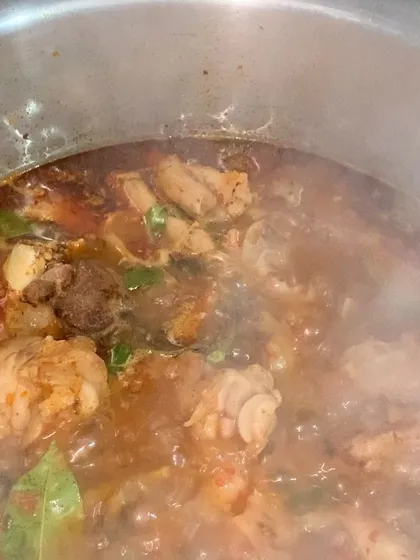 A steamy pot of chicken curry from a recent menu.