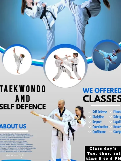 Ready to pack a punch? My Taekwondo and self-defense classes are all about building strength, discipline, and confidence. This poster gives you a quick look at what we offer, from our class schedule to the core values we practice. We focus on real, internationally recognized techniques in a fun and supportive space.