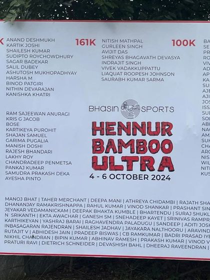 The honor board at the Hennur Bamboo Ultra. It’s inspiring to see so many of our members' names listed for distances from 50k to 220k. This is where you test your true limits.