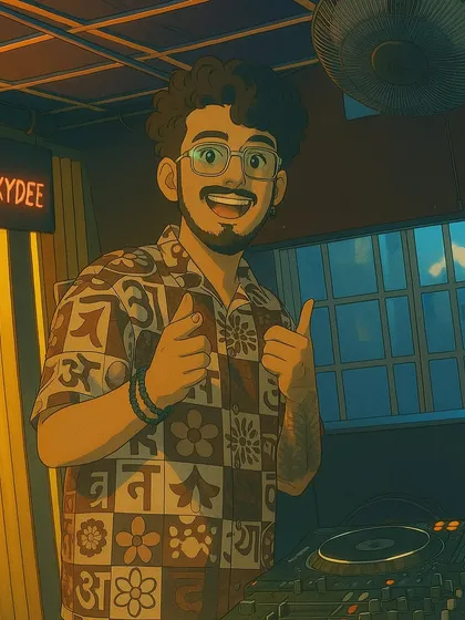 A cheerful thumbs-up in this anime portrait. The design on the shirt incorporates traditional motifs, reflecting my versatile music style.