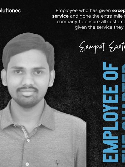 Sampat Santhosh earns the "Employee of the Quarter" award for 2023. His exceptional service has made a significant impact on our team and clients.