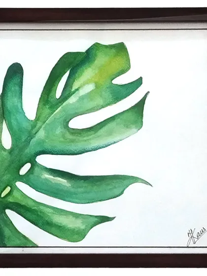 The Monstera leaf has such a beautiful and iconic shape. I captured its form in this simple watercolor painting, focusing on the different shades of green to bring the leaf to life on paper.