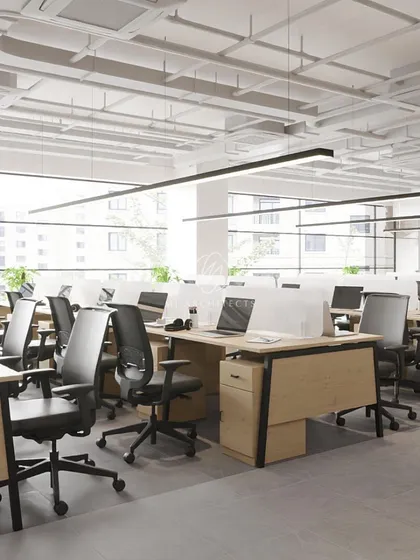 This early rendering shows the initial vision for the Thalia office. The concept focused on creating an open, light-filled environment with clean lines and natural materials, a vision that we carried through to the final build.