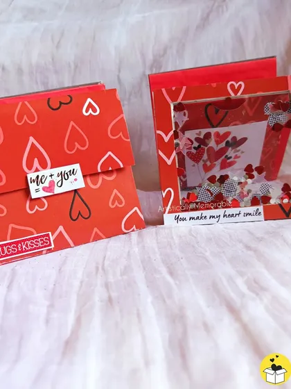 The shaker box cover and the outer sleeve for a red love-themed mini album.