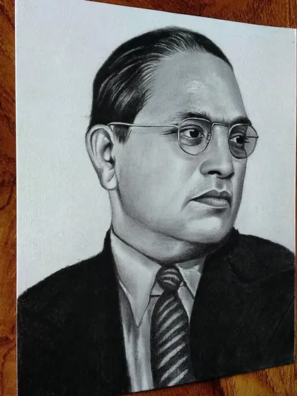 A respectful and detailed portrait of Dr. B.R. Ambedkar, a key figure in Indian history.