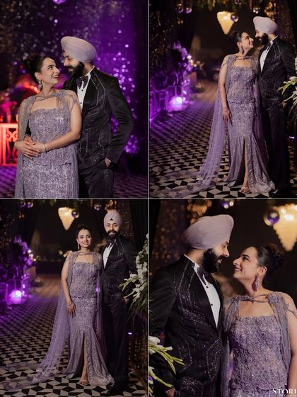 A collage of portraits from the cocktail party, showing different angles and moods, all within the same glamorous theme.