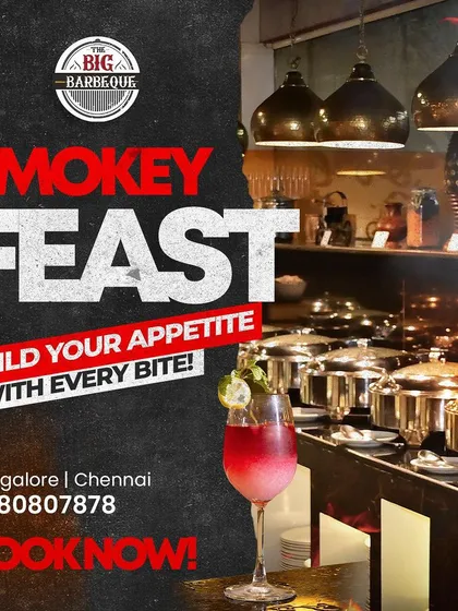 A smoky feast awaits. Our buffet line features dozens of chafing dishes filled with a variety of curries, rice, and international dishes, ensuring there's something for everyone.