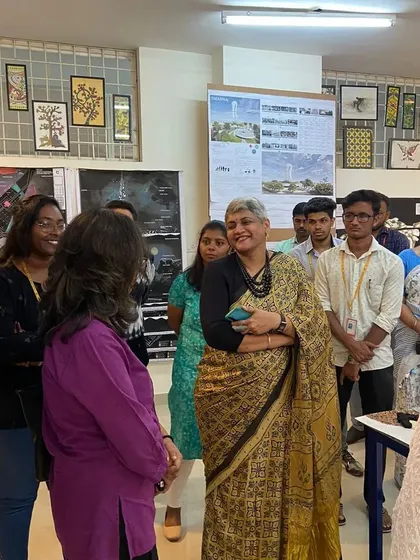 Interacting with students and faculty while viewing the exhibition at REVA University. Seeing the promising work and high ethical standards of the students was a highlight of the day.