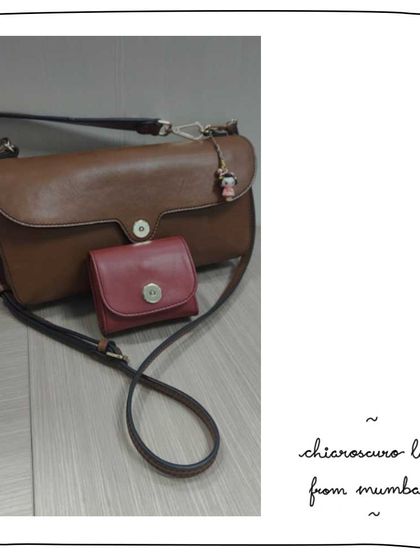 A beautiful pairing from Nimisha in Mumbai. Her Gabriella sling in Gingerbread with a Little Brook wallet in Cranberry.