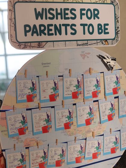 A wish board designed as a world map, where guests could pin their travel-themed wish cards. This was a central feature of our 'Little Explorer' theme.