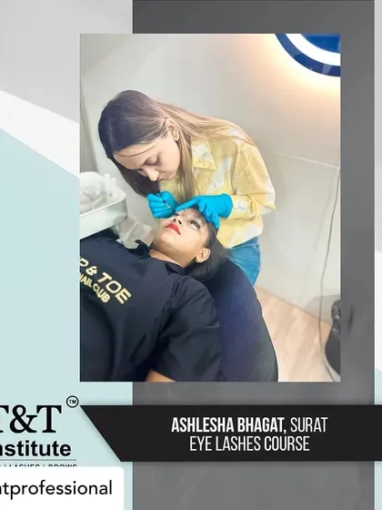 Here's a student from my eye lashes course in Surat, focused on her practical training. I ensure every student gets ample time to practice on models under the watchful eye of an experienced educator.