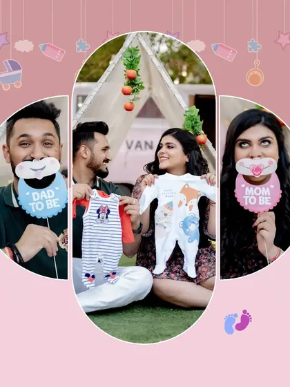 A fun and heartwarming collage from a maternity shoot, showcasing the playful props we provide for parents-to-be. This highlights our ability to capture the joy and anticipation of welcoming a new family member.