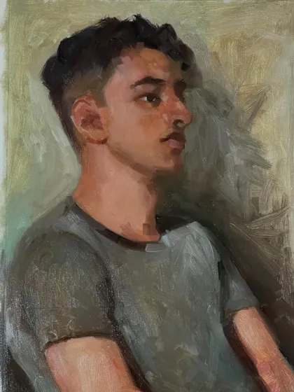 A portrait of Harsh, which I started during a live session and finished in my studio. For this piece, I used a limited Zorn palette, which is a great challenge for harmonizing colors and values.