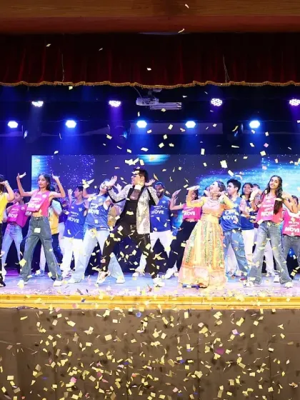 The grand finale of our 'On-Stage 25' showcase. A moment of pure celebration with all our students and instructors on stage together, showered in confetti after a fantastic show.