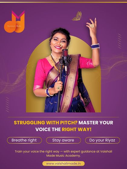 If you are struggling with pitch, this graphic offers a simple solution: train your voice the right way. With expert guidance at my academy, you will learn to breathe right, stay aware, and do your 'riyaz' effectively.