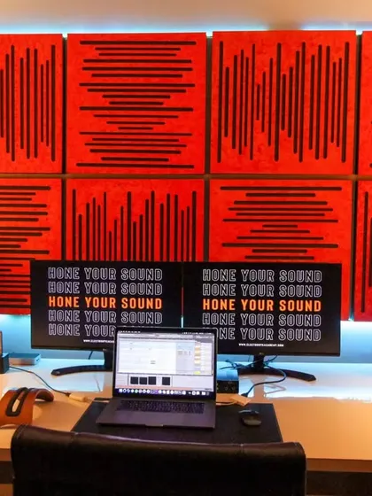 Welcome to the newly revamped Electronyk Academy studio. This is our main production and training desk, featuring dual monitors, KRK monitors, and custom acoustic treatment to ensure a professional sound environment. This is where you will hone your sound.