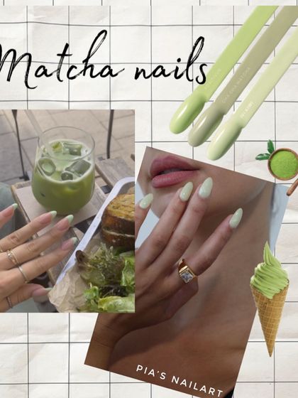 Inspiration for the Matcha Nails trend, showing the color palette and vibe.